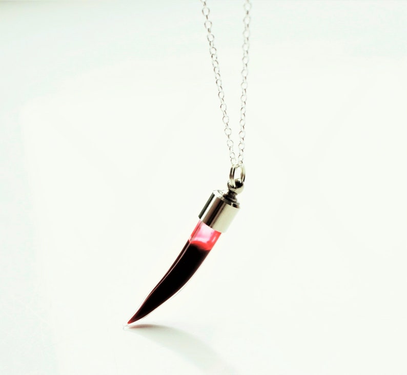 Blood Vial Necklace, Vampire Tooth Glass, Fangs Potion Pendant, Gothic Choker Gift, Empty Vial Screw Top image 9