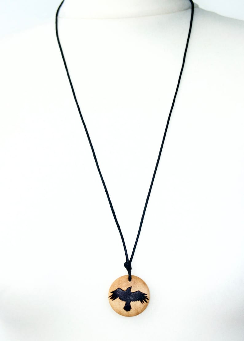 Raven Necklace Nature Jewellery Mens Necklace Wooden Crow Etsy