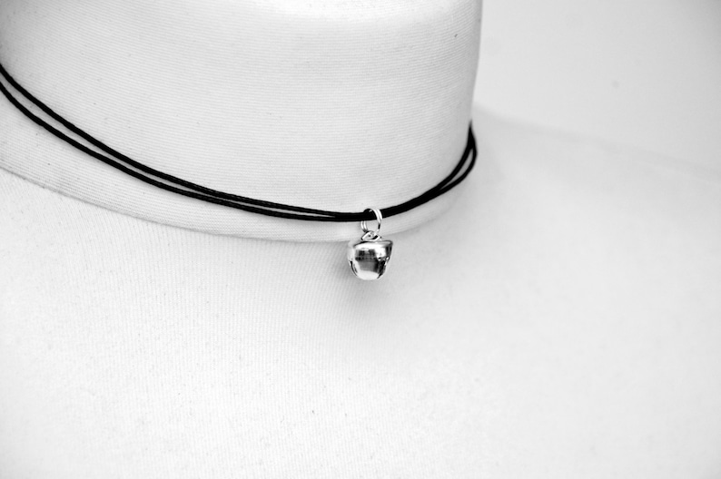 Cat Bell Choker in Silver or Gold, Rope Necklace, Ladies Kitten Collar on Adjustable Cord, Gothic Jewellery Gift image 7