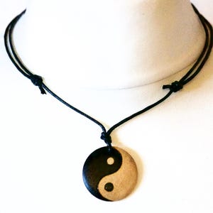 Mens Yin Yang Necklace Pendant Handmade Wooden Personalized Gift for a Man, Simple Cord Necklace, Minimalist Jewellery