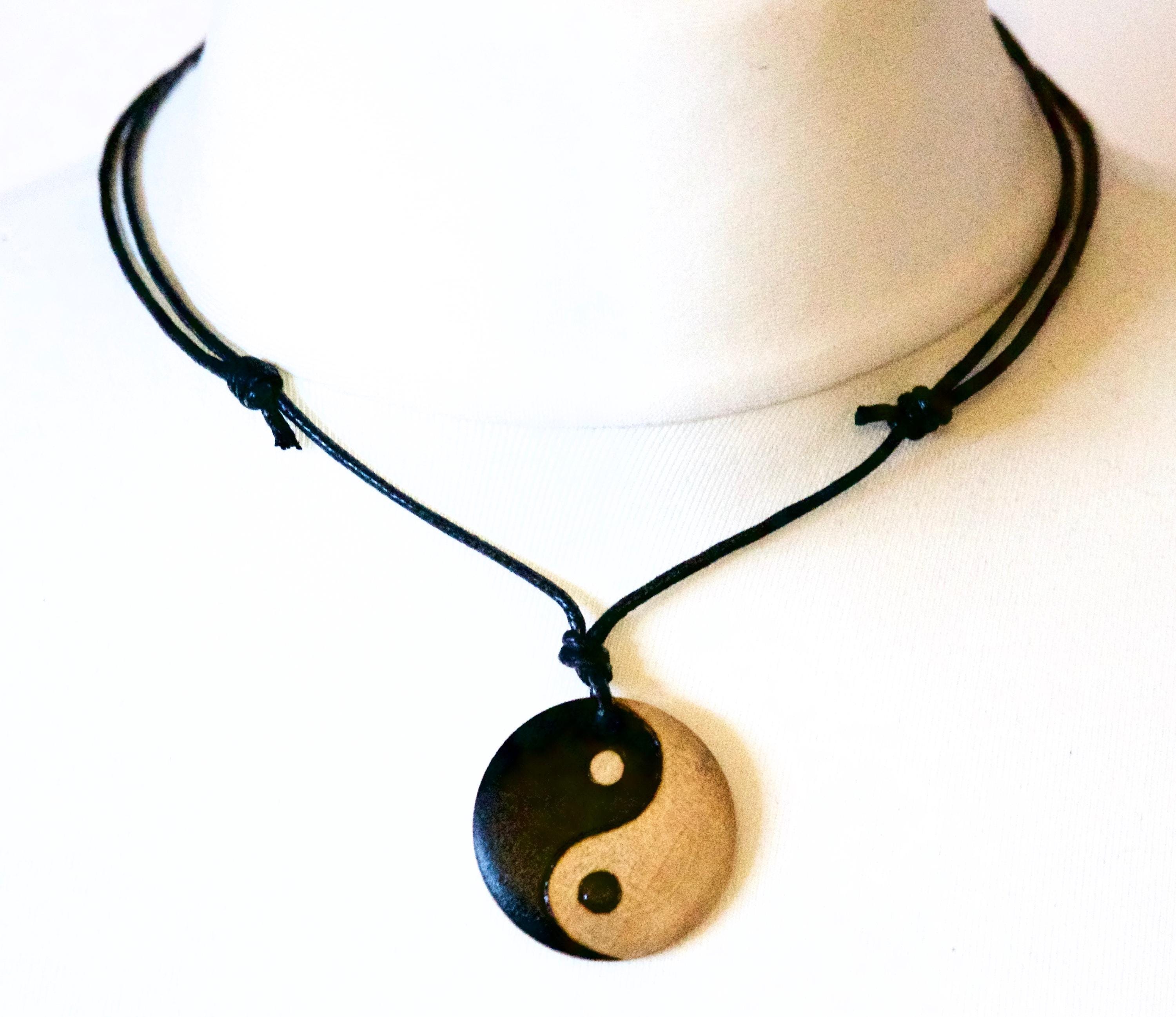 Mens Yin Yang Necklace Pendant Handmade Wooden Personalized