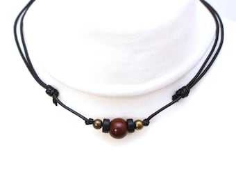 Mens Black Cord Choker, Simple Jewellery for Men, Beaded Necklace on an Adjustable Black String