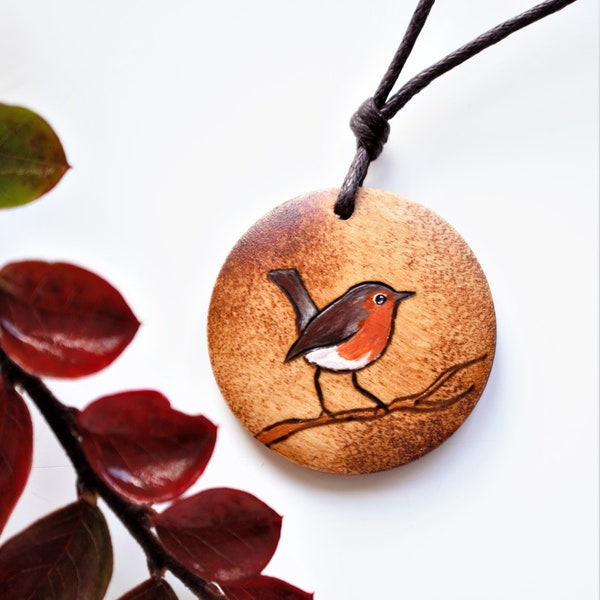 Collar Robin, arte de pájaros de madera pintado a mano, colgante personalizado