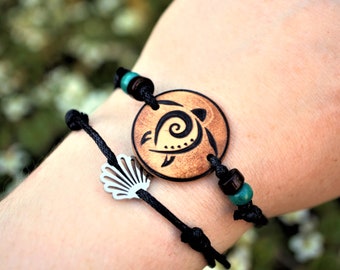 Sea Turtle Bracelet, Wooden Beach Anklet, Ocean Art Jewellery, Gifts for Women