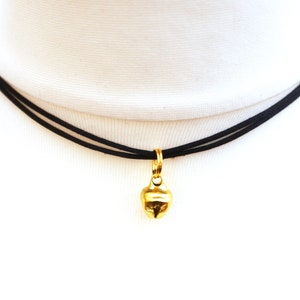 Cat Bell Choker in Silver or Gold, Rope Necklace, Ladies Kitten Collar on Adjustable Cord, Gothic Jewellery Gift Gold