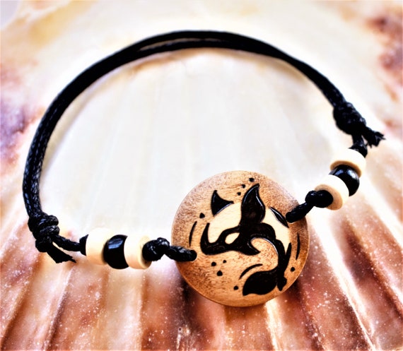 Orca Whale Bracelet Wooden Charm Personalised Engraved Jewellery Silver Cowrie Shell Jewellery Killer Whale Anklet Vegan Gift