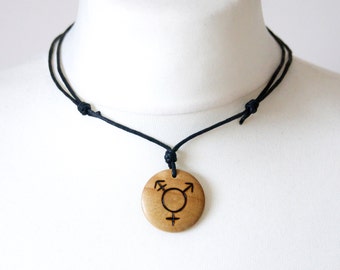 Transgender Symbol Halskette, ftm mtf, handgemachte personalisierte Gravur Trans Holzanhänger Stolz Geschenk
