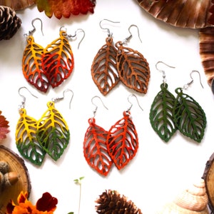 Wooden Leaf Earrings Hand Painted & Personalised