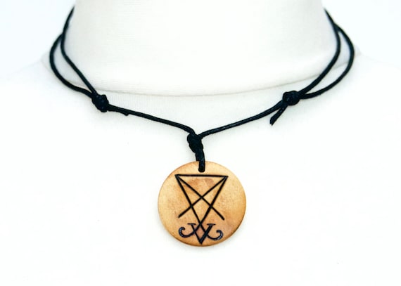 Lucifers Sigil Necklace Pendant Handmade Personalised, Seal of Satan Wooden Choker, Satanic Jewellery, Goth, Witch