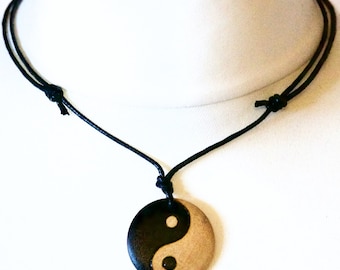 Mens Yin Yang Necklace Pendant Handmade Wooden Personalized Gift for a Man, Simple Cord Necklace, Minimalist Jewellery