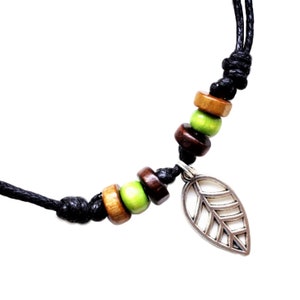Silver Leaf Black Rope Choker Necklace, Nature Jewellery Gifts for Him or Her