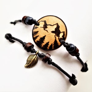 Mountain Bracelet, Mens Wooden Handmade Hiking Gifts, Evergreen Tree Nature Art Jewellery
