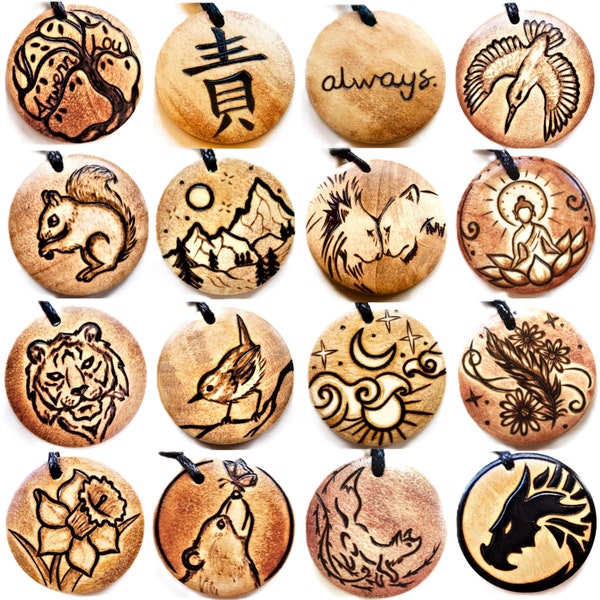 Handmade Personalised Necklace Pendant Choose Own Design Customised Animal Picture Jewellery Wooden Mens Personal Gifts for Women