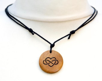 Infinite Love Necklace Anniversary Gifts Polyamory Necklace Heart Pendant for Men Poly Choker Gift Wood Burned Jewellery Love Heart Symbol