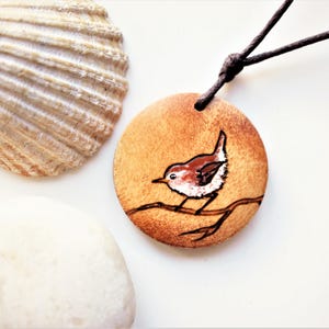 Wren Necklace or Bracelet, Wooden Handmade and Personalised Bird Original Art Jewellery