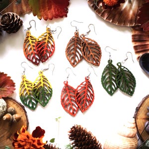 Wooden Autumn Leaf Earrings Hand Painted & Personalised