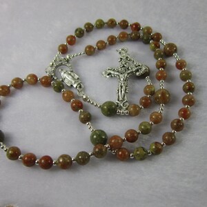 Autumn Jasper Gemstone Flexwire Rosary with Satin Pouch and Metal Tin