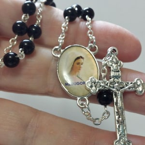 Black Obsidian Gemstone Peace Chaplet Prayer Beads Our Lady of Medjugorje Handmade