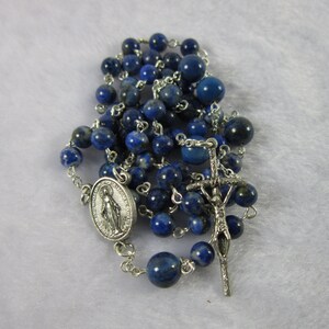Denim Lapis Gemstone Rosary with Satin Pouch in Metal Tin