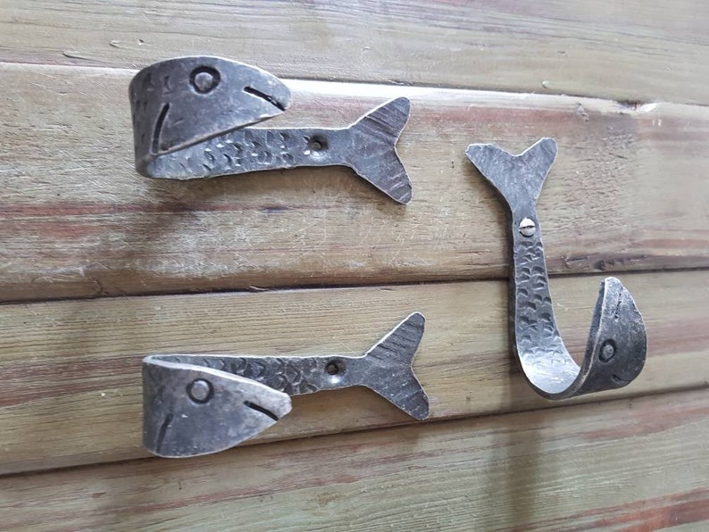 HAND Fish Coat hooks 3 x Antique distressed finish coat Etsy