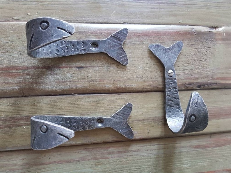 HAND Fish Coat hooks 3 x Antique distressed finish coat Etsy