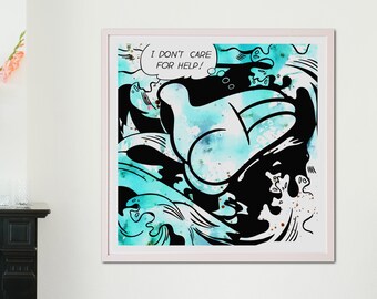 Art Print Limited Edition 27.6x27.6"- Pop Art- Mickey Mouse- Roy Lichtenstein- Watercolor- Rich Colors- Black, Blue- ROCO Studio