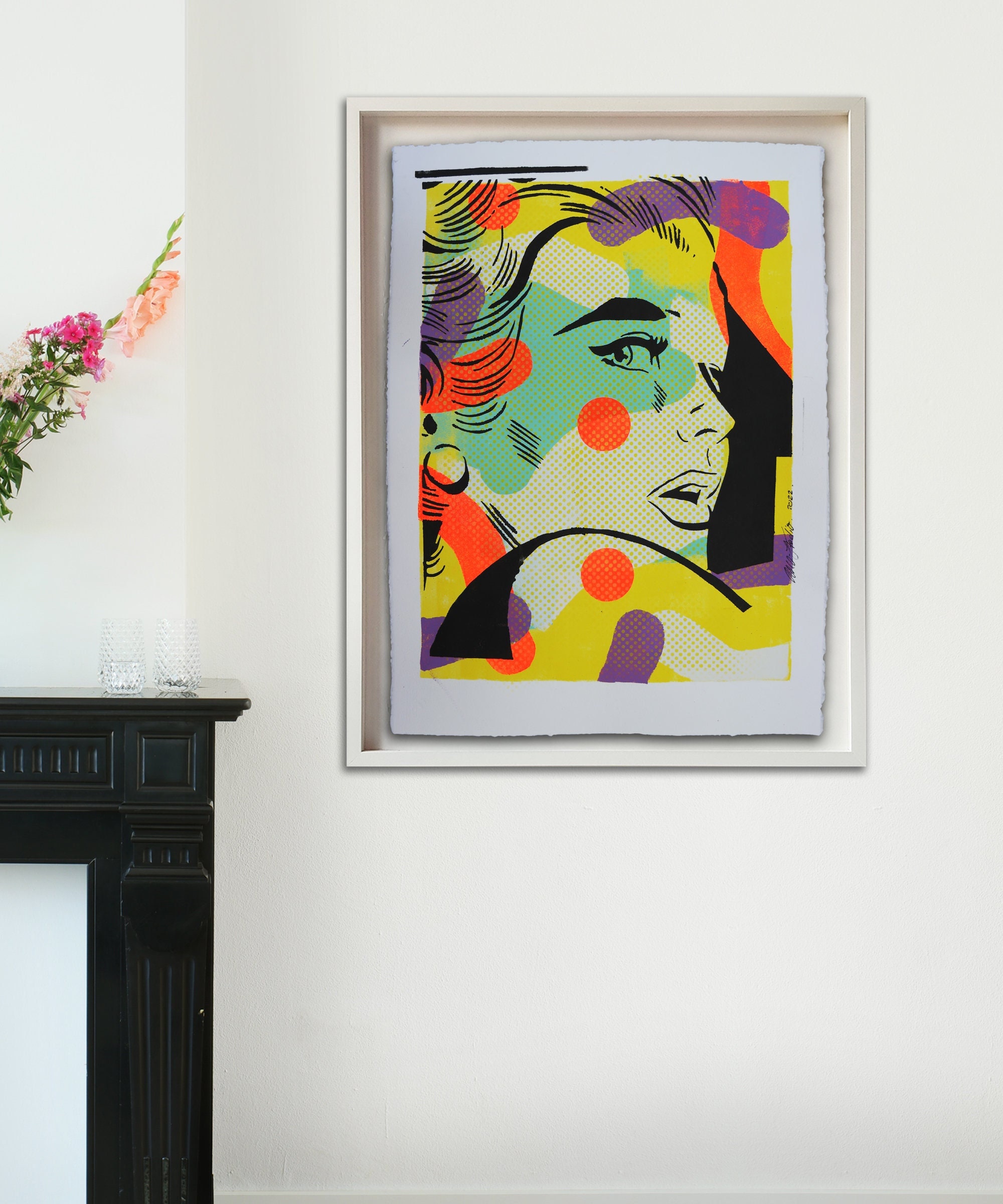 Comic Girl in Neon Orange - Pop Art Portrait - Original Artwork