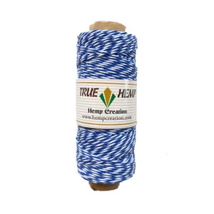 NATURAL HEMP Pair Twine Cord in Spool 1mm diameter 20lb test 205feet / 62m / 50gram Navy / White