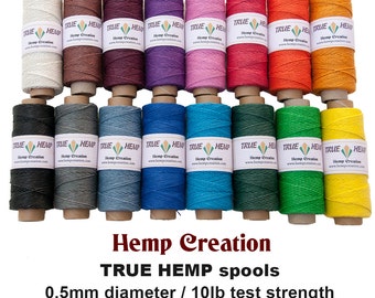 NATURAL HEMP TWINE - Package 5 True Hemp Spools - 0.5mm 10lb - 310feet/ 95m - 50gr per spool - Total 1550 feet/ 475m -  Choose Your 5 Colors