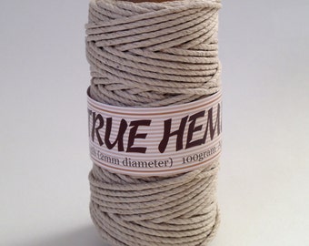TRUE HEMP spool - NATURAL (no dye) 2mm 48lb - Hemp Creation 140feet/ 43m 100gram