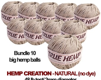 Hemp Cord Bundle: 10 Natural Balls, 2mm Thick, 285 ft