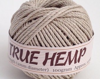 TRUE HEMP Big ball - NATURAL (no dye) 2mm 48lb - Hemp Creation 140feet/ 43m 100gram