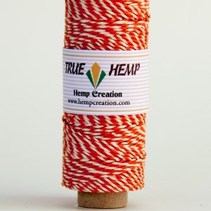 NATURAL HEMP Pair Twine Cord in Spool 1mm diameter 20lb test 205feet / 62m / 50gram Orange / White