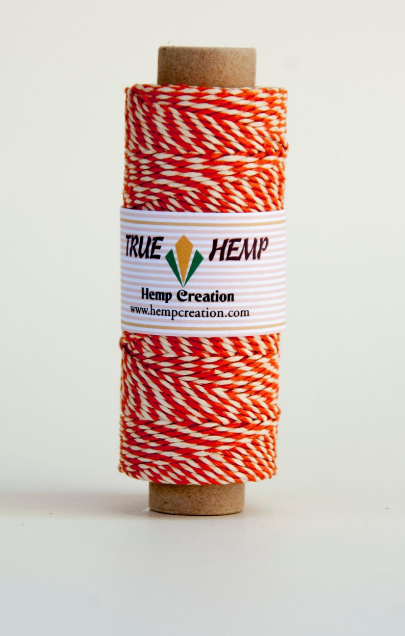 NATURAL HEMP Pair Twine Cord in Spool 1mm diameter 20lb test 205feet / 62m / 50gram Orange / White