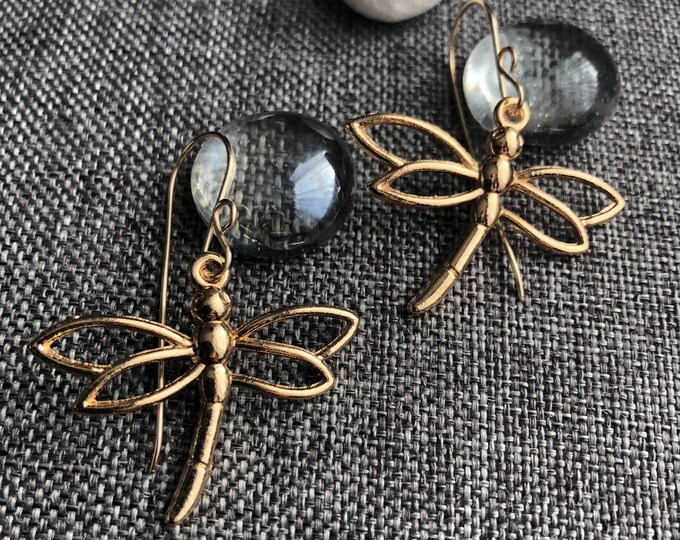 DBC: Gold Finish Dragonfly Charm Earrings