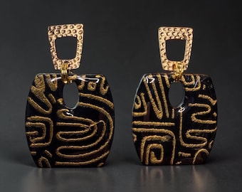 Handmade Golden Labyrinth Earrings | Boho Statement Jewelry