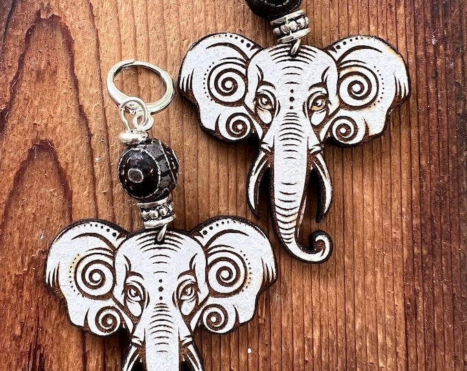 Designs by Cyere White Elephant  Engraved Earrings