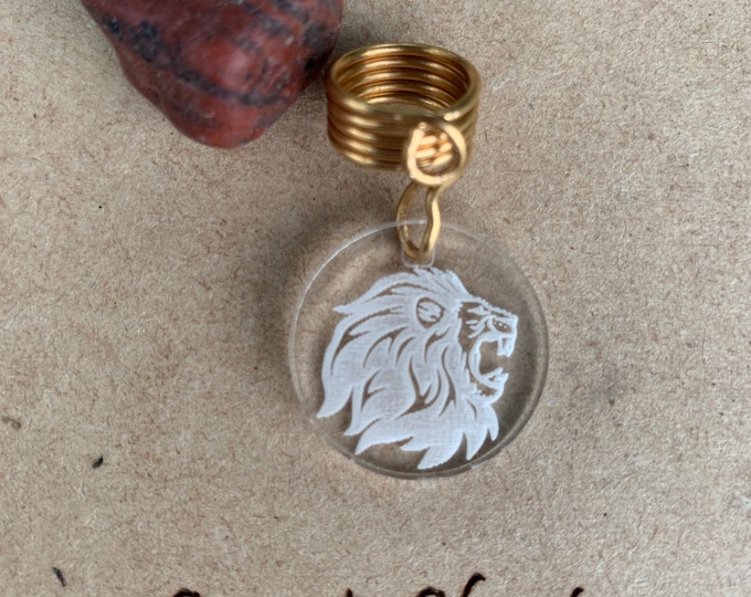 Design's by Cyere Men's Engraved  Lion Charm Loc and Braid  Accent Piece