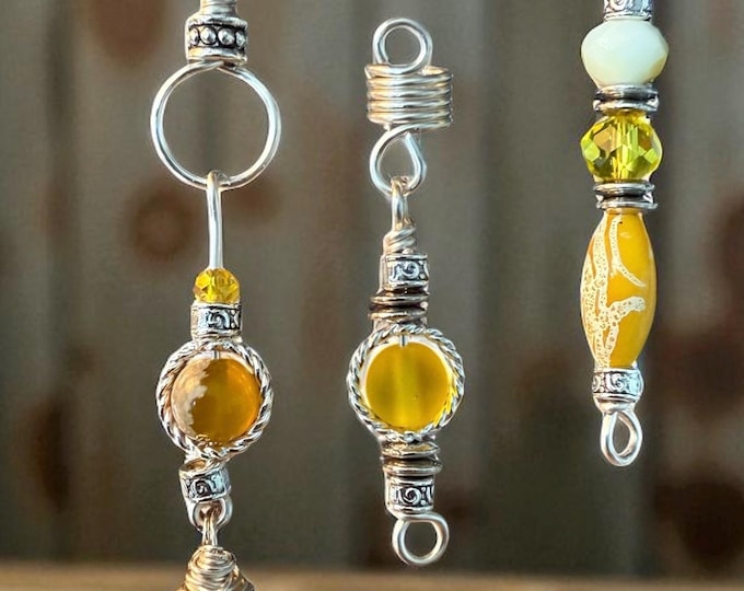 Golden Glow Loc Jewelry Set: Handmade Stone & Crystal Hair Charms