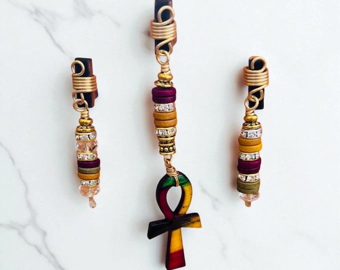 Designs by Cyere Royal Roots Ankh Loc and Braid Jewelry Set
