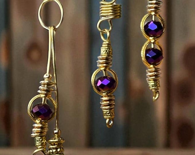 Grape Twist Loc Jewelry Set: Gold Wire Wrapped Hair Accessories