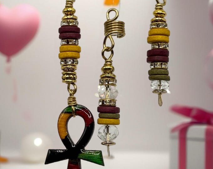 Designs by Cyere Royal Roots Ankh Loc and Braid Jewelry Set