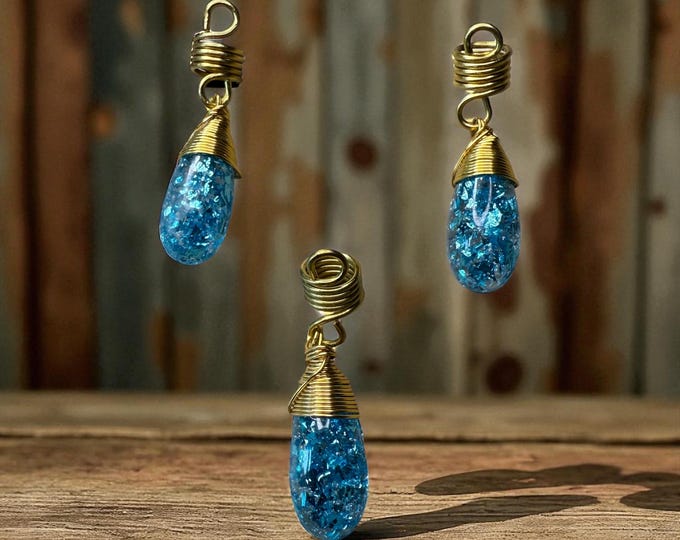 Glitter Drop Loc Jewelry Set: Handmade Wire Wrapped Dreadlock Charms