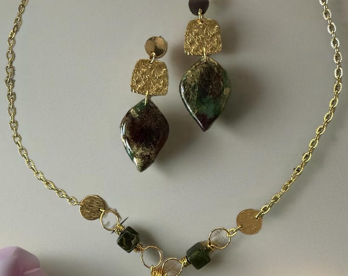 Enchanted Moss | Handmade Necklace & Earrings Statement Set by Cyere’s Closet