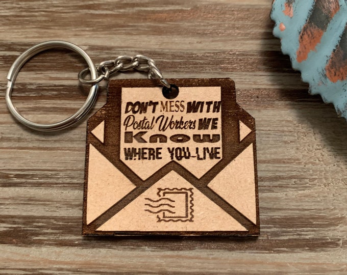 Design's by Cyere Wood Postal Worker  Key Chain