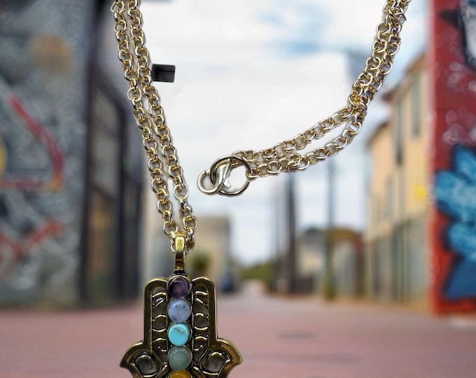 Hamsa Chakra Pendant Necklace – 18 Inch Gold Chain | Cyere’s Closet