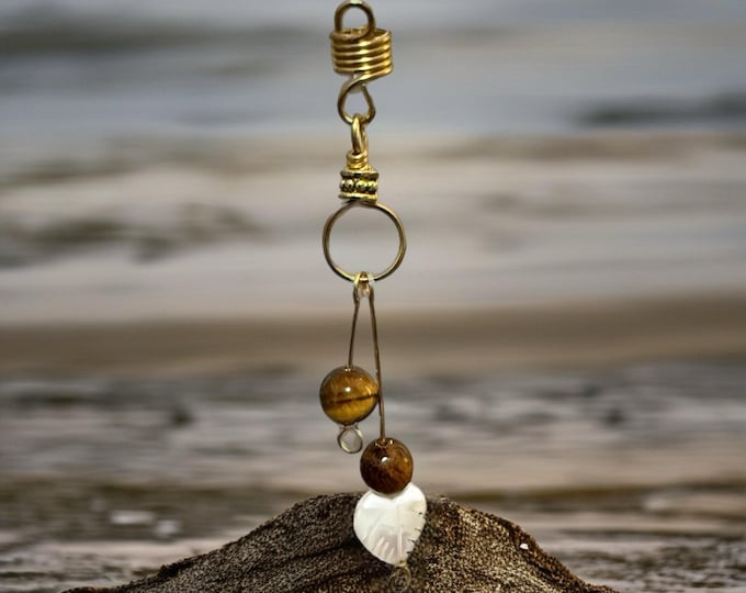 Tiger's Eye & Shell Loc Jewel: Golden Seas Braid Accessory