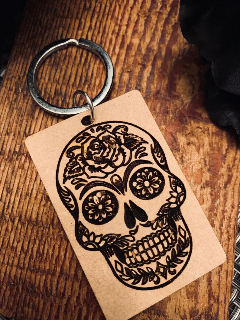 Design/'s by Cyere Wood Sugar Skull Key Chain