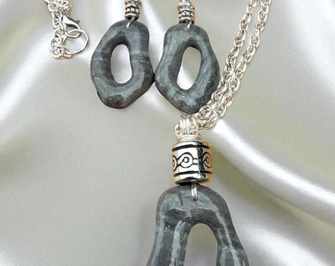 Designs by Cyere Mystic Obsidian Waves Earring and Necklace Jewelry Set