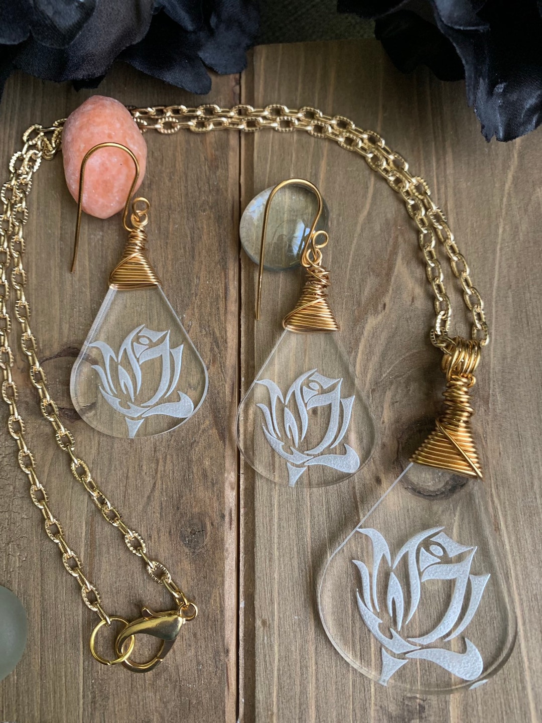 Design's by Cyere Original Engraved Rose Transparent Necklace and ...